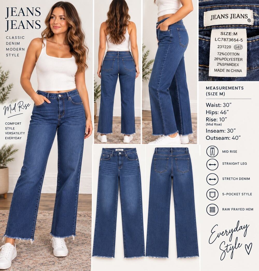 Jeans Jeans Women’s M Dark Wash High Rise Wide Straight Leg Raw Hem Stretch